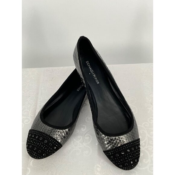 Donald J Pliner Womens Black Snakeskin Embellished Ballet Flats Size 9M - Picture 1 of 8
